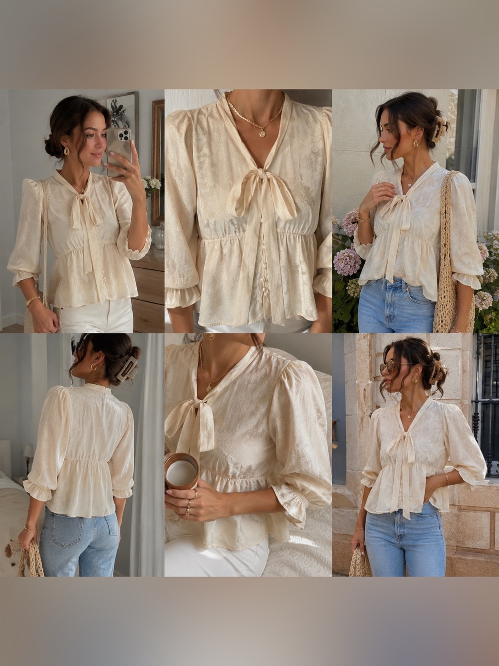 ZARA jacquard blouse with bow - Picture 3 of 11